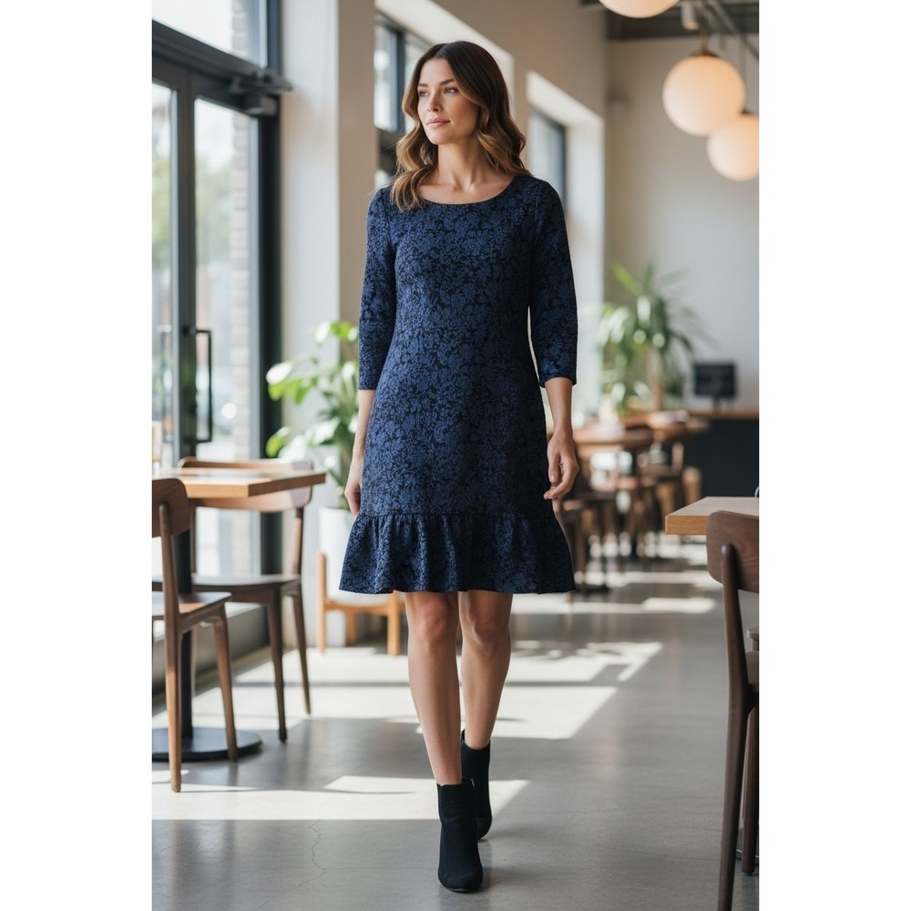 LOFT Dark Academia Coquette Floral Jacquard Shift Dress Elegant Minimalist Siz 8 - Picture 2 of 7